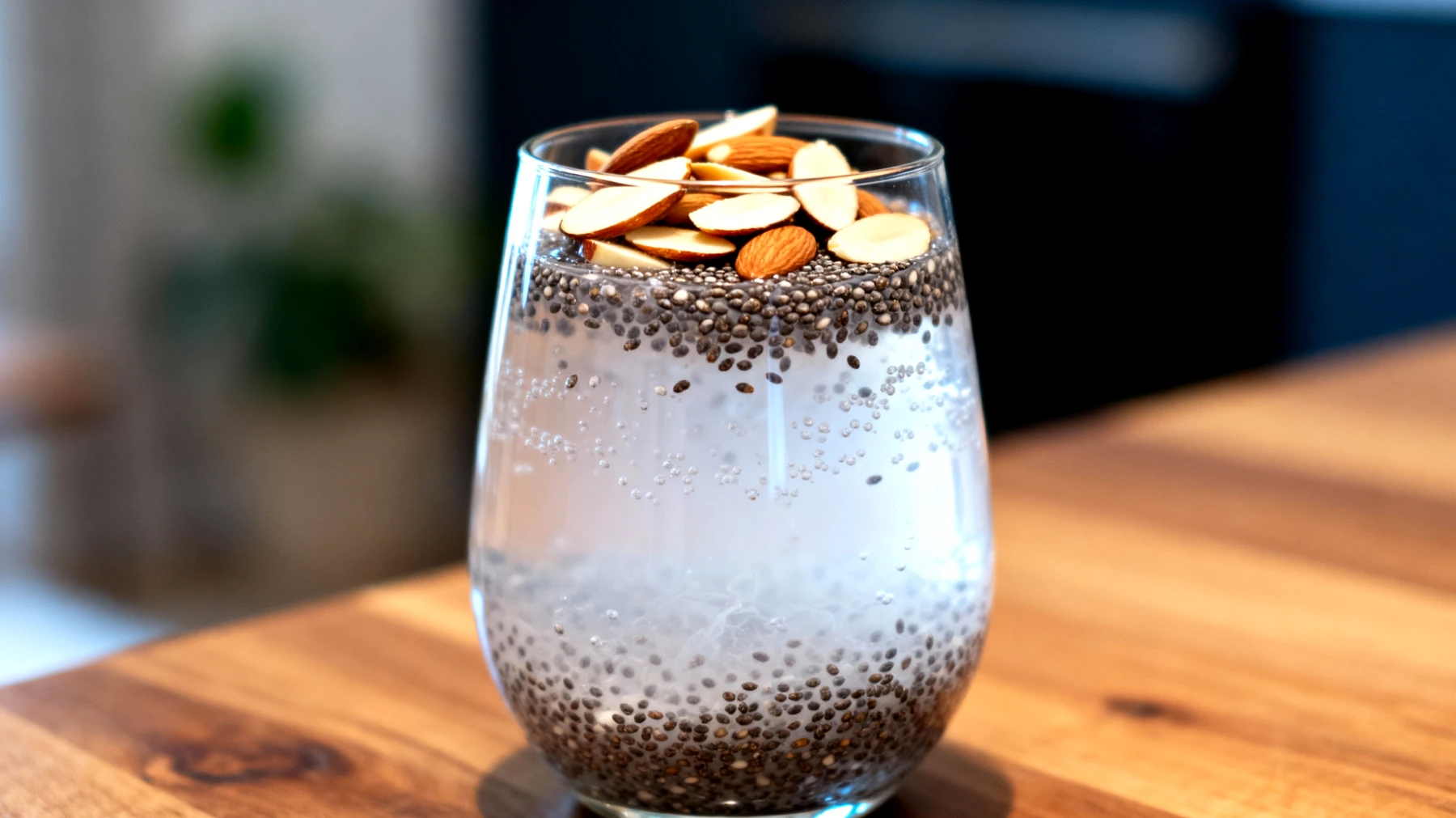 Kefir d'acqua con semi di chia e mandorle"