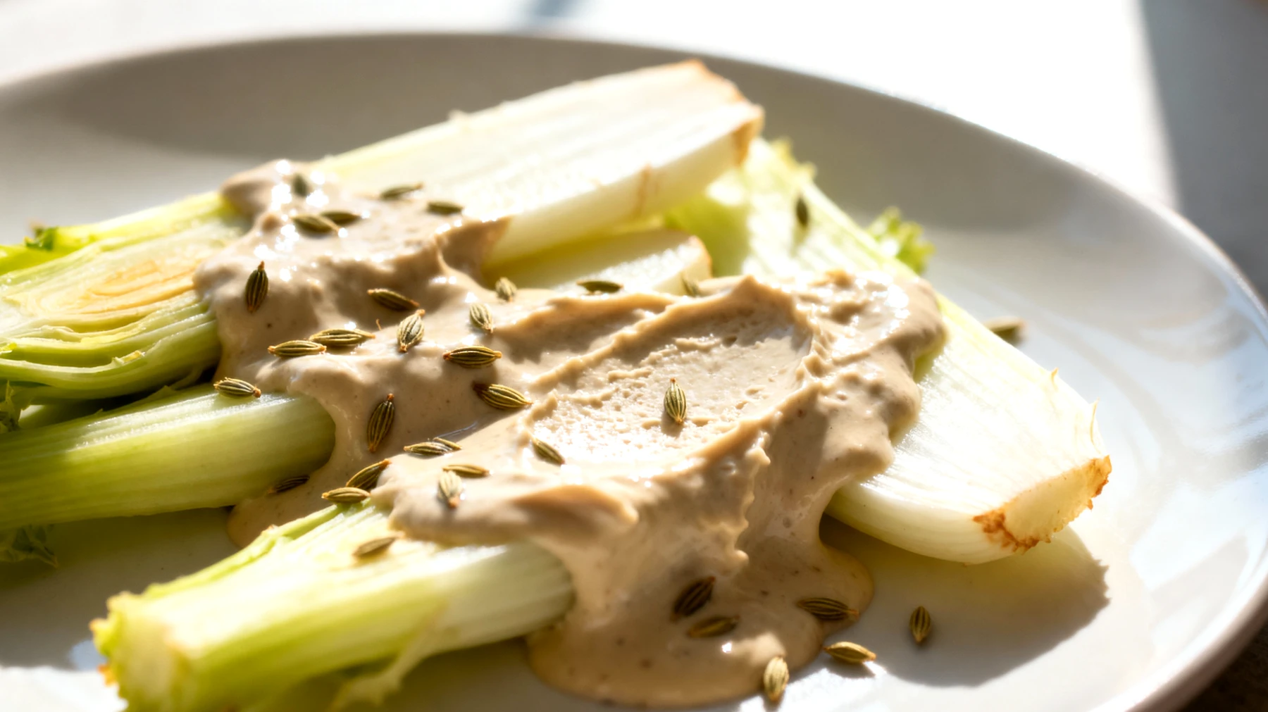 Sedano rapa crudo con crema di mandorle e semi di finocchio"